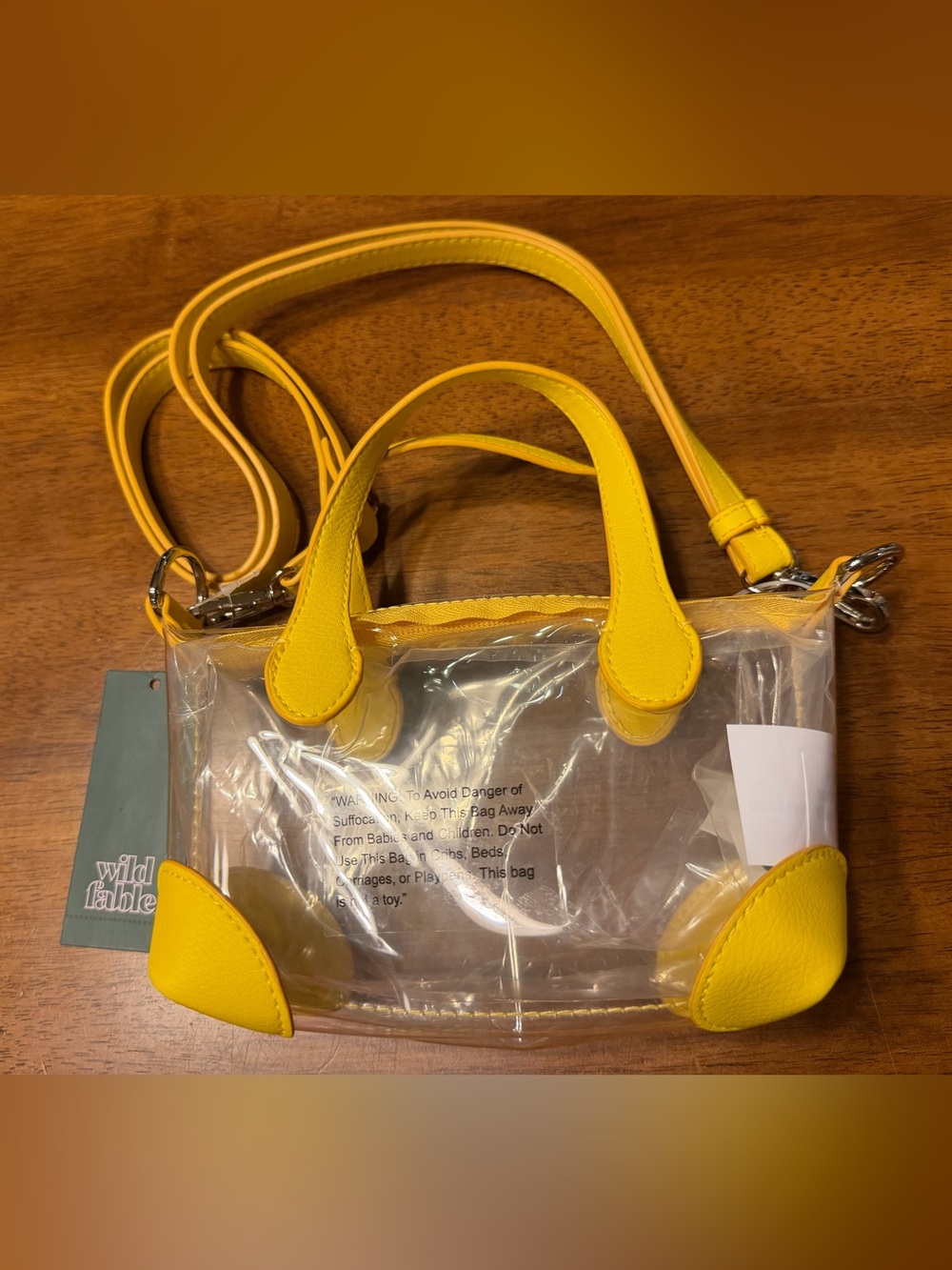 NWT Wild Fable Clear Stadium Bag Yellow Accent with Removable Strap Retail $15